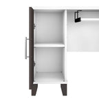 Bureau en L avec tiroirs et rangement, coloris gris cendré / gris tempête / blanc / noyer / chêne
