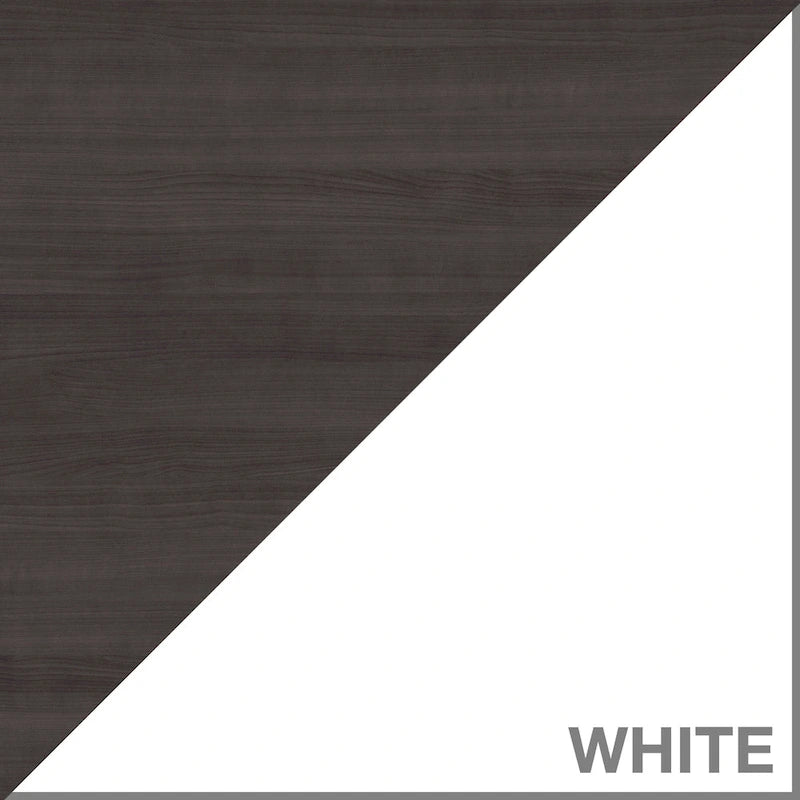 Bureau en L avec tiroirs et rangement, coloris gris cendré / gris tempête / blanc / noyer / chêne