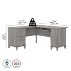 Bureau en L avec tiroirs et rangement, coloris gris cendré / gris tempête / blanc / noyer / chêne