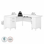 Bureau en L avec tiroirs et rangement, coloris gris cendré / gris tempête / blanc / noyer / chêne