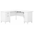 Bureau en L avec tiroirs et rangement, coloris gris cendré / gris tempête / blanc / noyer / chêne