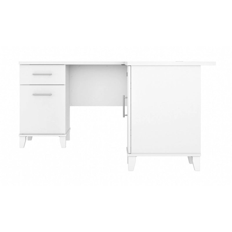 Bureau en L avec tiroirs et rangement, coloris gris cendré / gris tempête / blanc / noyer / chêne