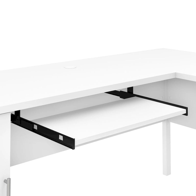 Bureau en L avec tiroirs et rangement, coloris gris cendré / gris tempête / blanc / noyer / chêne