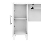 Bureau en L avec tiroirs et rangement, coloris gris cendré / gris tempête / blanc / noyer / chêne