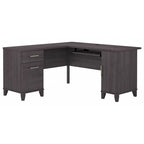 Bureau en L avec tiroirs et rangement, coloris gris cendré / gris tempête / blanc / noyer / chêne