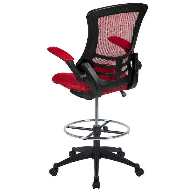 Chaise de dessinateur à dossier mi-haut en maille noire et cadre noir avec accoudoirs rabattables, 1 personne