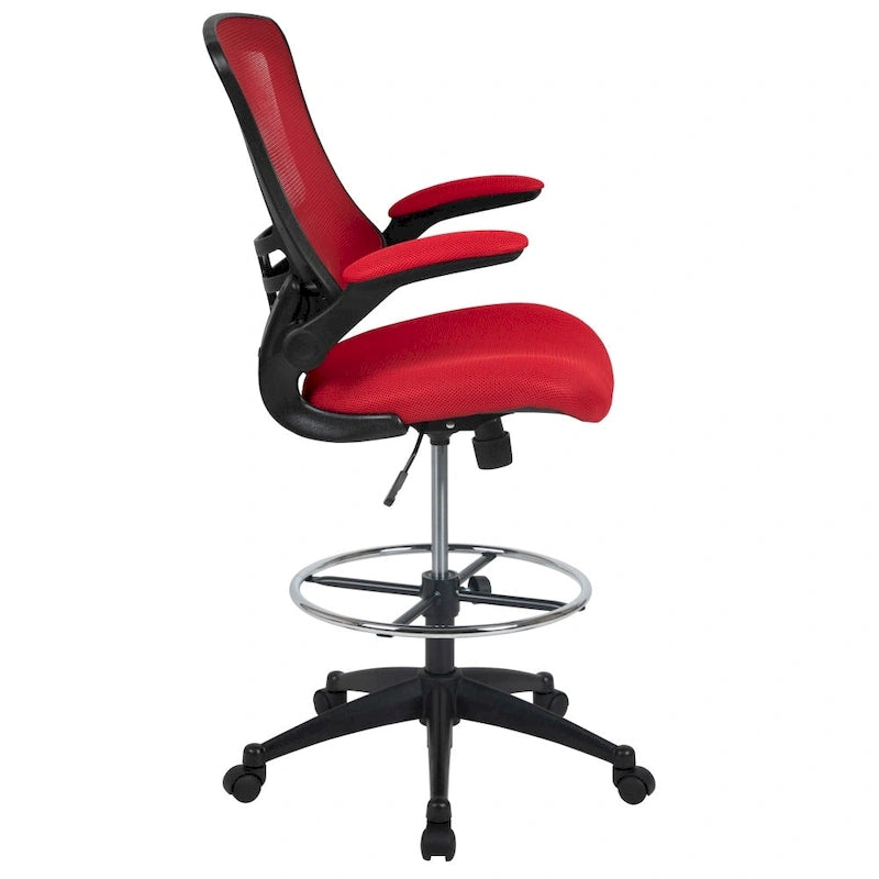 Chaise de dessinateur à dossier mi-haut en maille noire et cadre noir avec accoudoirs rabattables, 1 personne