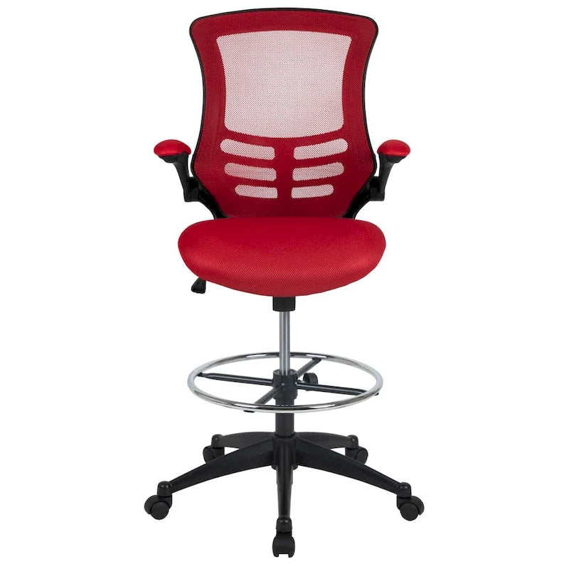 Chaise de dessinateur à dossier mi-haut en maille noire et cadre noir avec accoudoirs rabattables, 1 personne