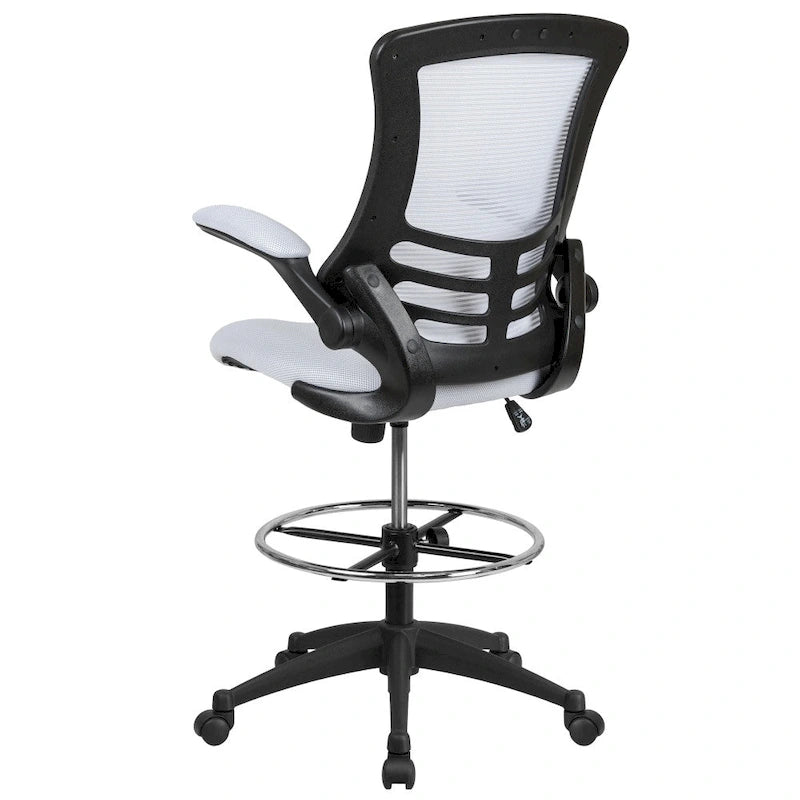 Chaise de dessinateur à dossier mi-haut en maille noire et cadre noir avec accoudoirs rabattables, 1 personne