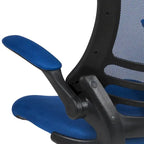 Chaise de dessinateur à dossier mi-haut en maille noire et cadre noir avec accoudoirs rabattables, 1 personne