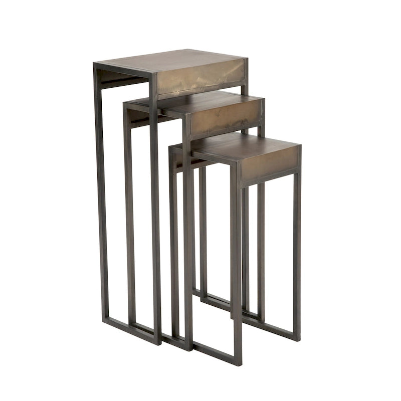 Tables d'appoint gigognes en métal doré, lot de 3