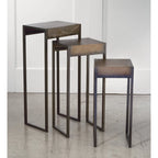 Tables d'appoint gigognes en métal doré, lot de 3