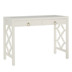 Bureau 2 tiroirs motif quadrilobe, blanc / expresso / gris, simple