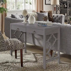 Bureau 2 tiroirs motif quadrilobe, blanc / expresso / gris, simple
