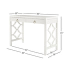 Bureau 2 tiroirs motif quadrilobe, blanc / expresso / gris, simple