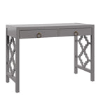 Bureau 2 tiroirs motif quadrilobe, blanc / expresso / gris, simple