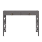 Bureau 2 tiroirs motif quadrilobe, blanc / expresso / gris, simple
