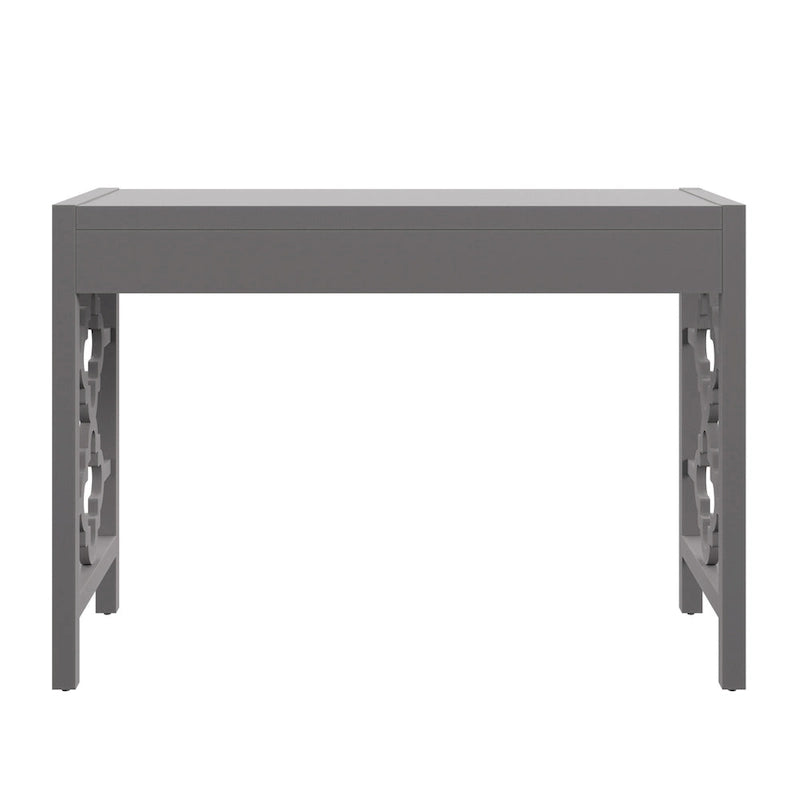 Bureau 2 tiroirs motif quadrilobe, blanc / expresso / gris, simple