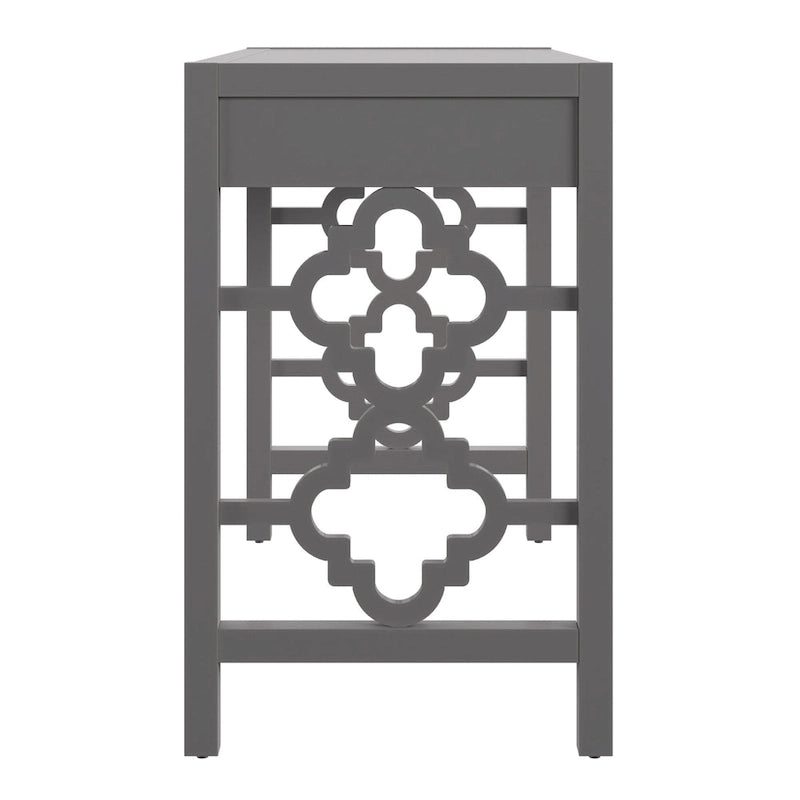 Bureau 2 tiroirs motif quadrilobe, blanc / expresso / gris, simple