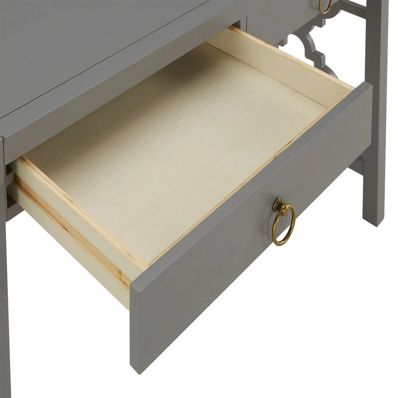 Bureau 2 tiroirs motif quadrilobe, blanc / expresso / gris, simple
