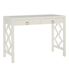 Bureau 2 tiroirs motif quadrilobe, blanc / expresso / gris, simple