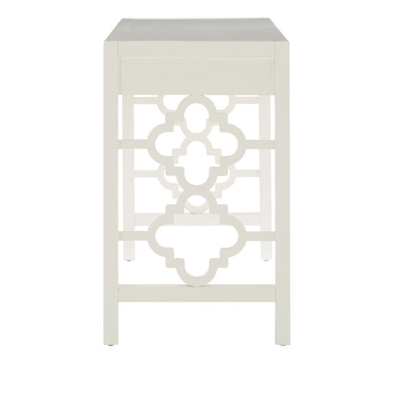 Bureau 2 tiroirs motif quadrilobe, blanc / expresso / gris, simple