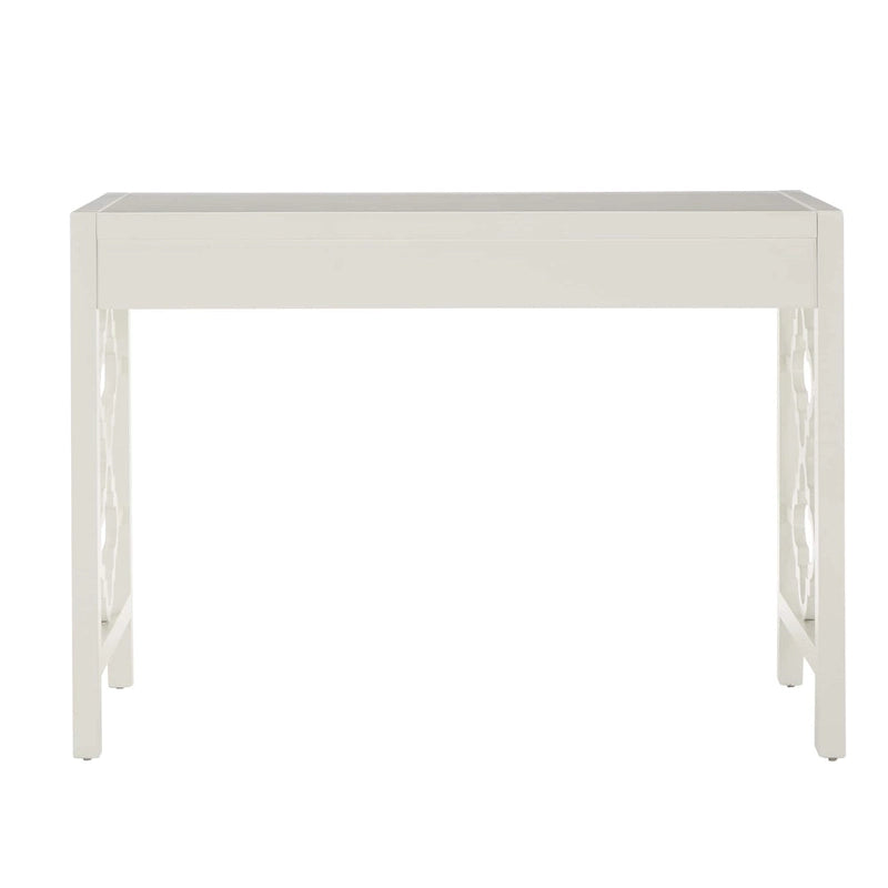 Bureau 2 tiroirs motif quadrilobe, blanc / expresso / gris, simple