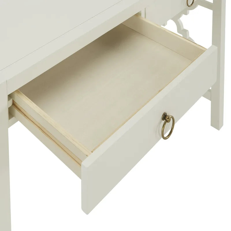 Bureau 2 tiroirs motif quadrilobe, blanc / expresso / gris, simple