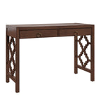 Bureau 2 tiroirs motif quadrilobe, blanc / expresso / gris, simple