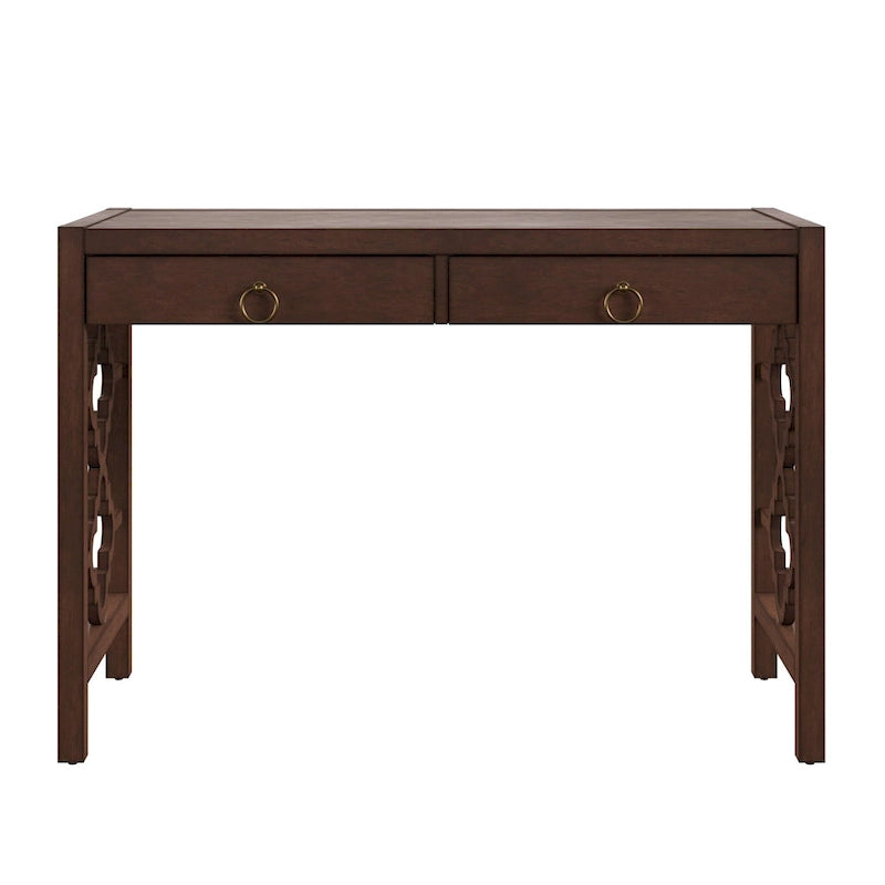 Bureau 2 tiroirs motif quadrilobe, blanc / expresso / gris, simple