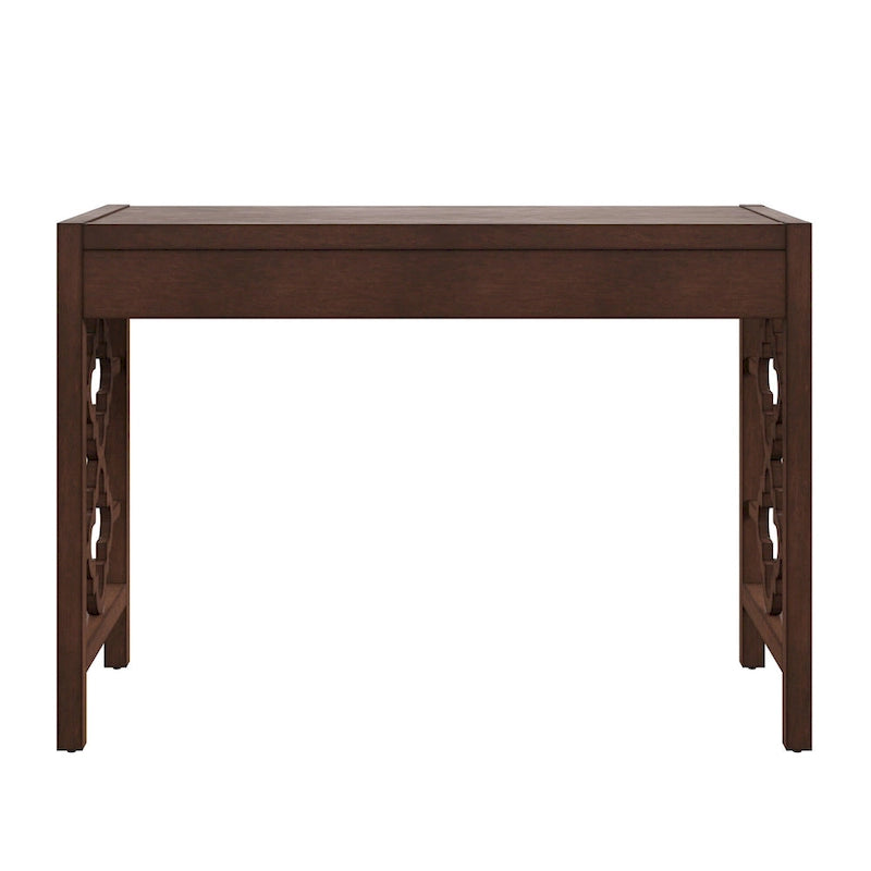 Bureau 2 tiroirs motif quadrilobe, blanc / expresso / gris, simple