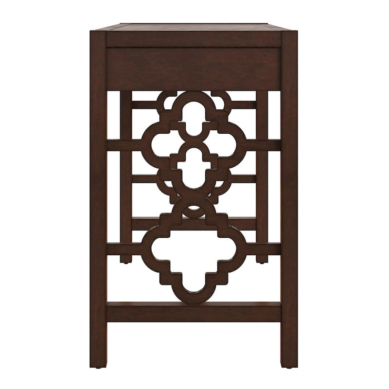 Bureau 2 tiroirs motif quadrilobe, blanc / expresso / gris, simple