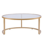 Table basse gigogne ronde à plateau en verre et piètement doré, lot de 2