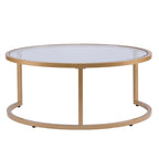 Table basse gigogne ronde à plateau en verre et piètement doré, lot de 2