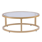 Table basse gigogne ronde à plateau en verre et piètement doré, lot de 2