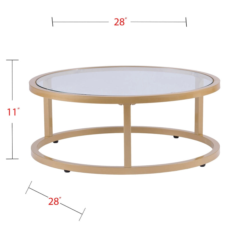 Table basse gigogne ronde à plateau en verre et piètement doré, lot de 2