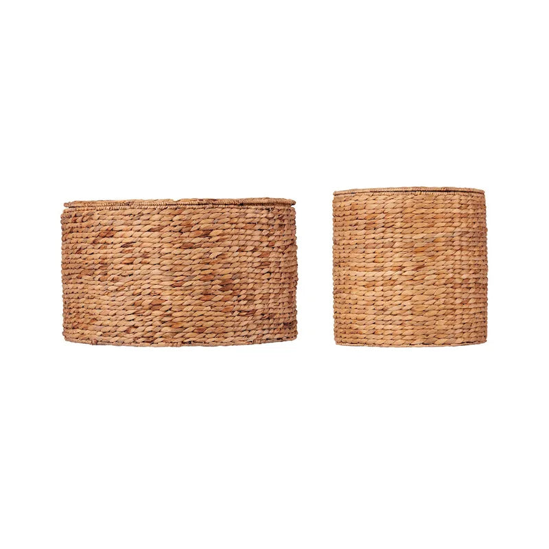 Tables rondes de rangement en jacinthe d'eau tressée naturelle, lot de 2