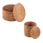 Tables rondes de rangement en jacinthe d'eau tressée naturelle, lot de 2