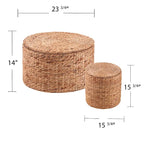 Tables rondes de rangement en jacinthe d'eau tressée naturelle, lot de 2