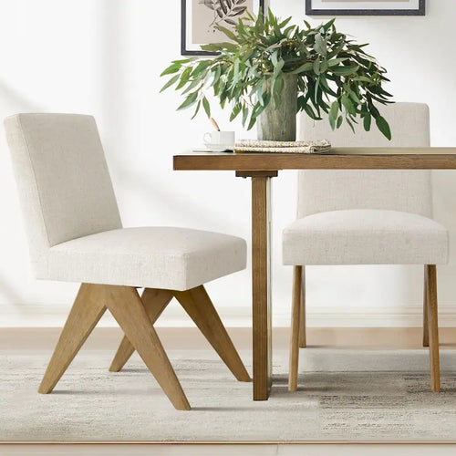 Chaise de salle à manger Parsons en lin beige / vert sauge / crème, une place