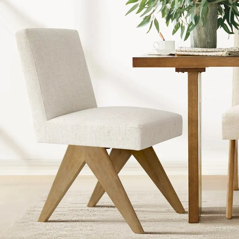Chaise de salle à manger Parsons en lin beige / vert sauge / crème, une place