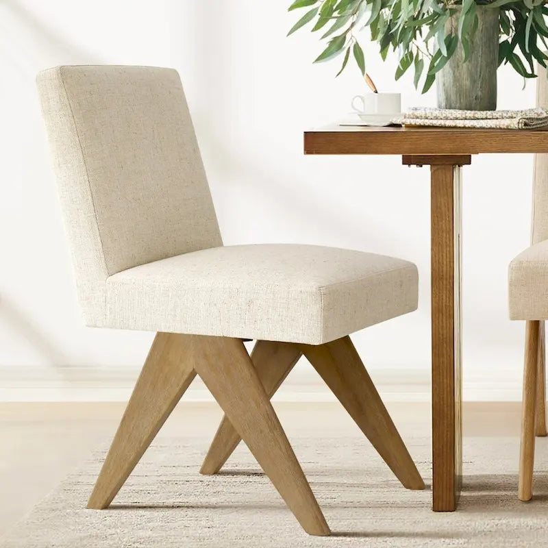 Chaise de salle à manger Parsons en lin beige / vert sauge / crème, une place