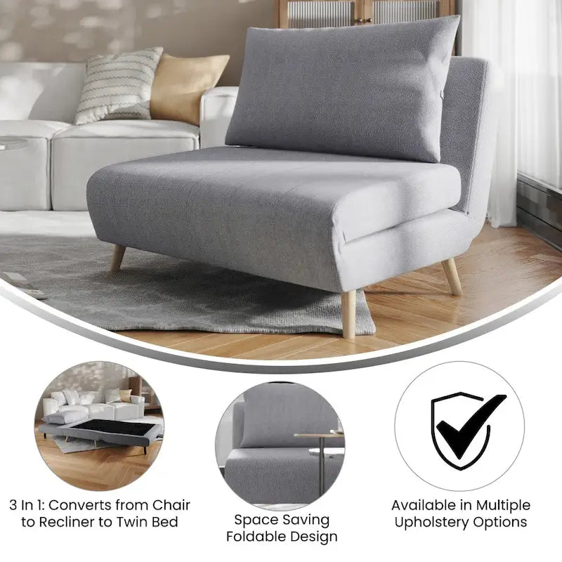 Fauteuil-lit convertible 3-en-1, une place, gris clair / crème / marron / gris foncé
