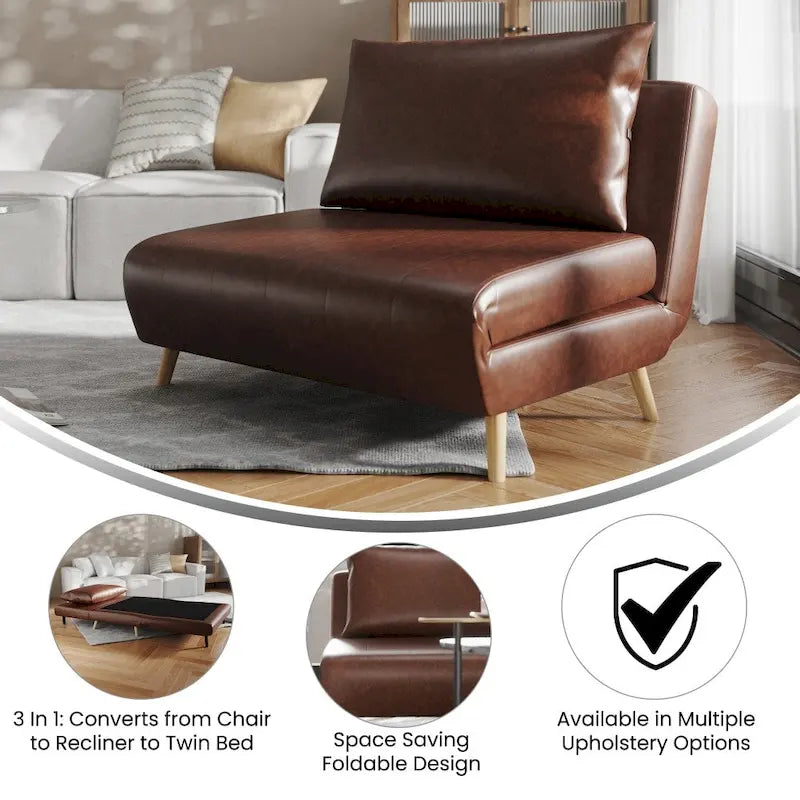 Fauteuil-lit convertible 3-en-1, une place, gris clair / crème / marron / gris foncé