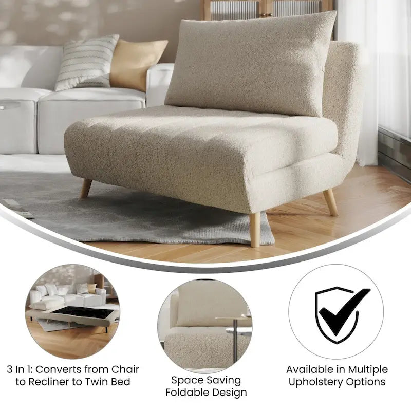Fauteuil-lit convertible 3-en-1, une place, gris clair / crème / marron / gris foncé