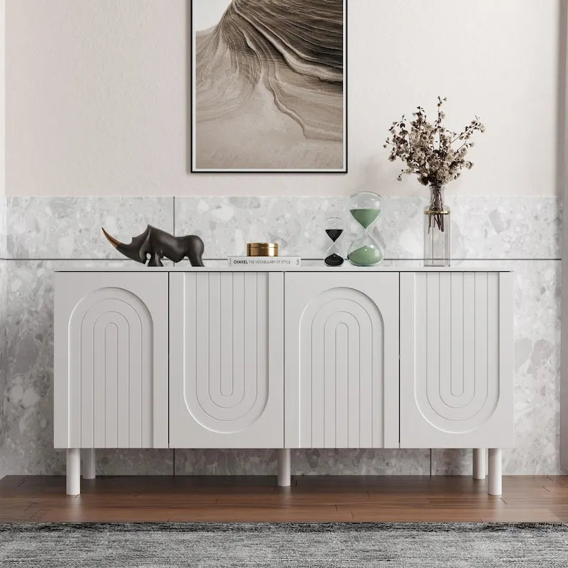 Buffet blanc avec portes escamotables et tiroir