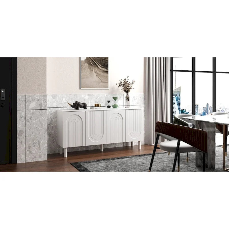 Buffet blanc avec portes escamotables et tiroir