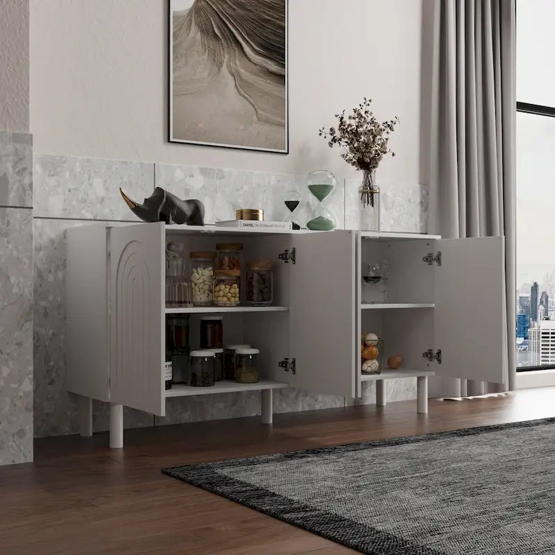 Buffet blanc avec portes escamotables et tiroir