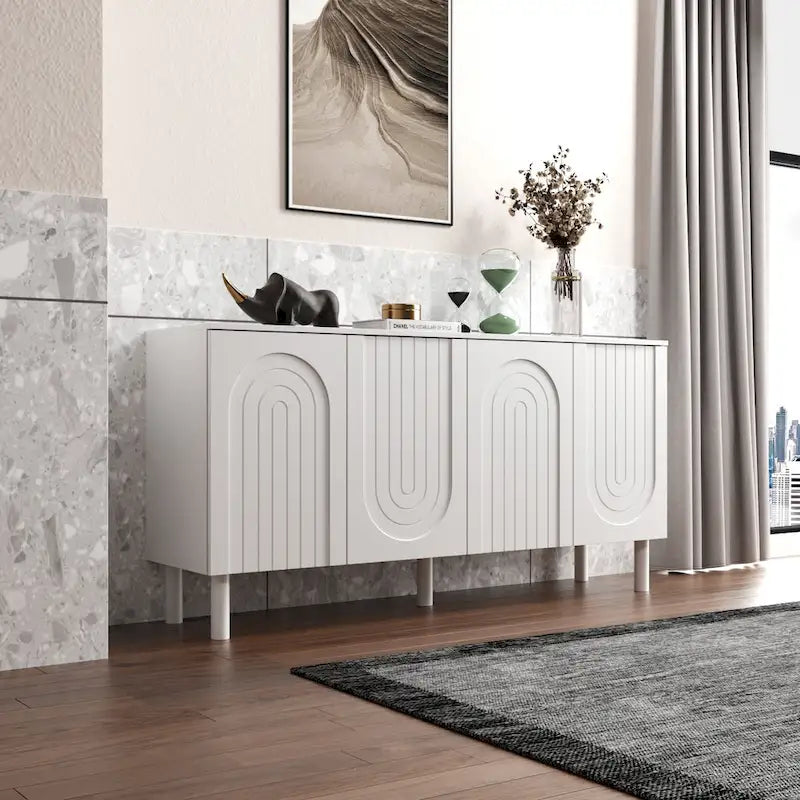 Buffet blanc avec portes escamotables et tiroir
