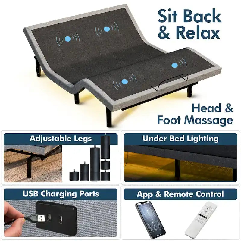 Base de lit ajustable et matelas en mousse à mémoire de forme et gel rafraîchissant de 35,5 cm – Jusqu'à 2 dormeurs